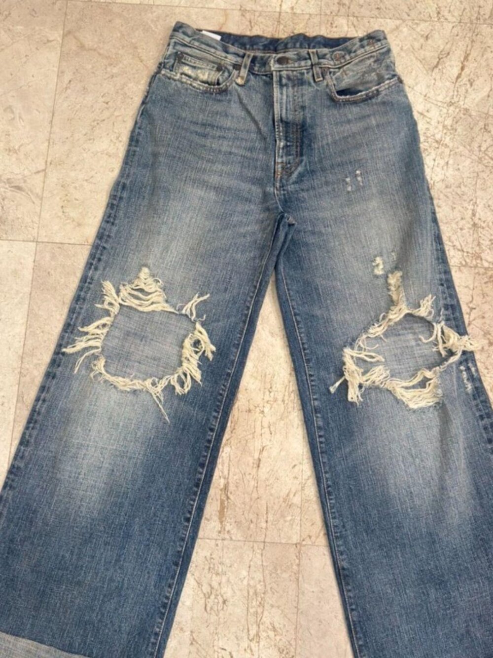 **R13 Distressed Cuffed X-Boyfriend Wide Leg Jeans – Size 26**